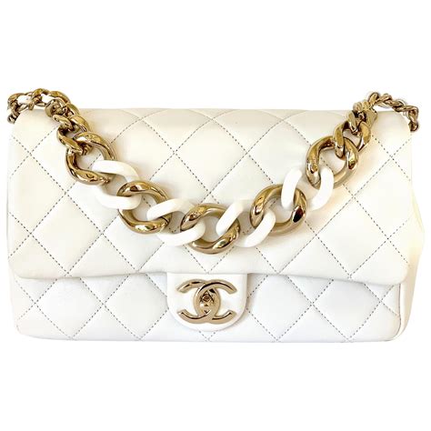 chanel bags white and gold|vintage Chanel bag gold chain.